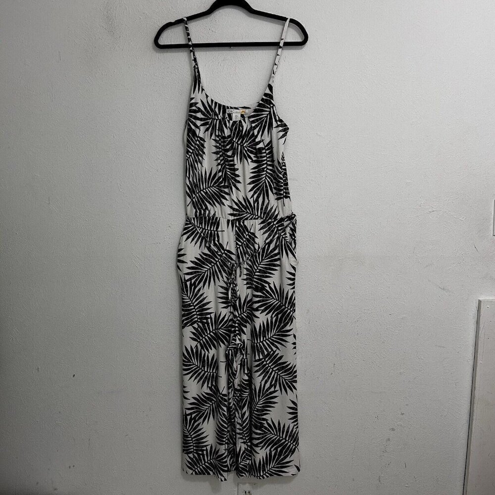 C&C California Black Palm Print Tropical Jumpsuit Wide Leg Size LARGE Sleeveless